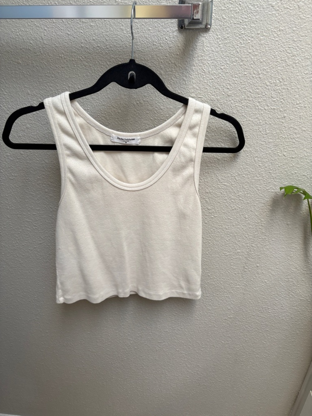 perfectwhitetee Women's Cream Ribbed Crop Tank Top